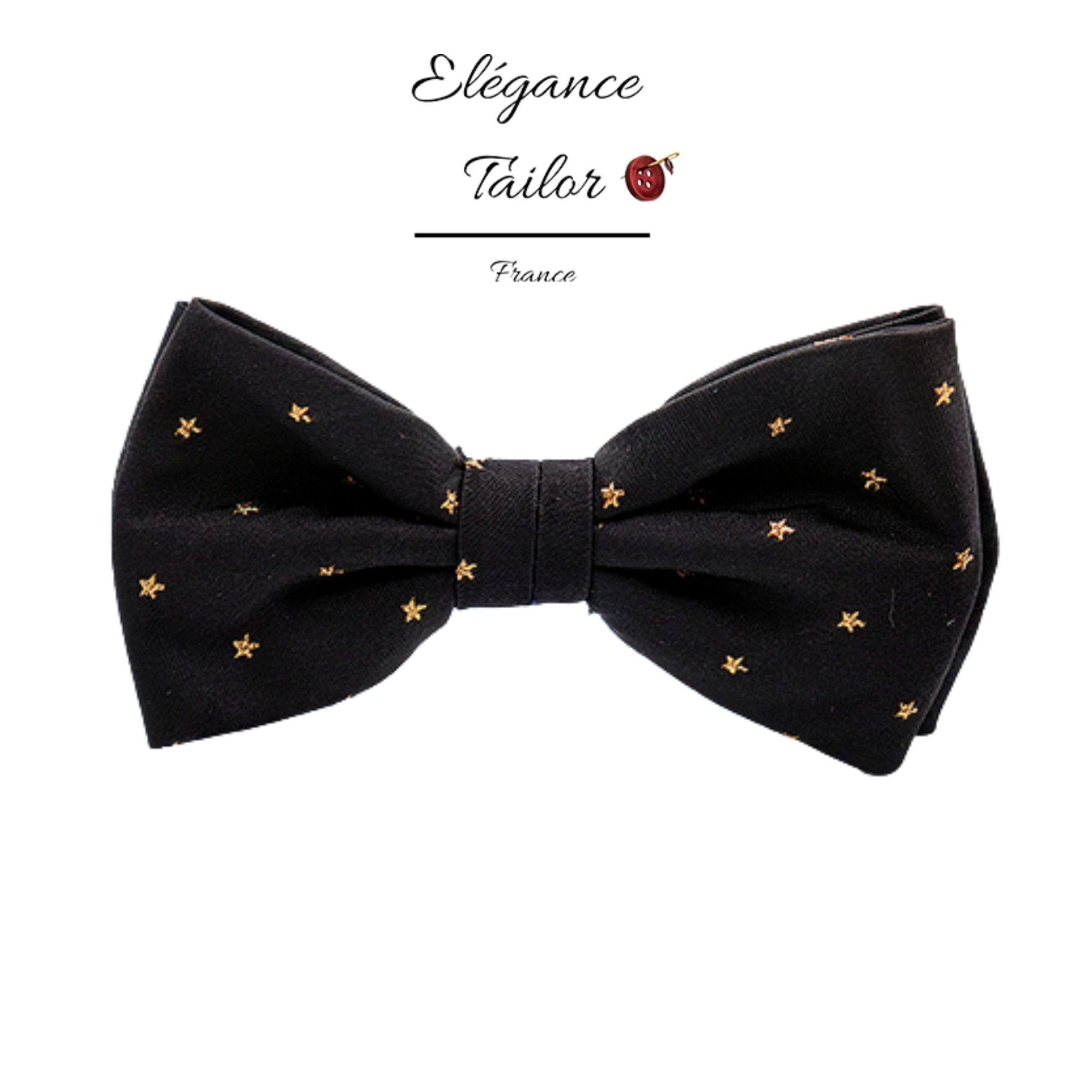 Nœud Papillon Noire Soie ornée d’étoiles d’or