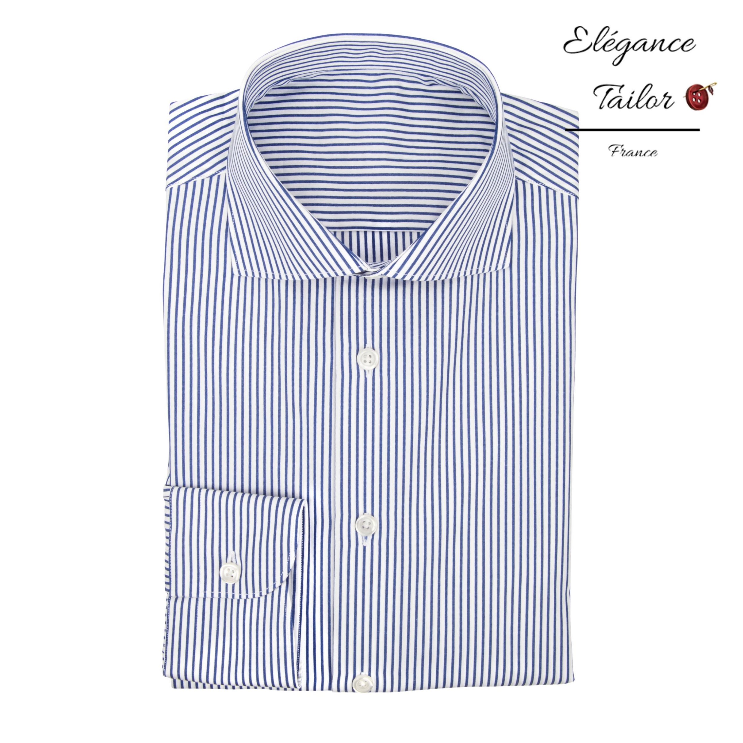 Chemise bureau à col italien et à rayures bleus Modèle 5102