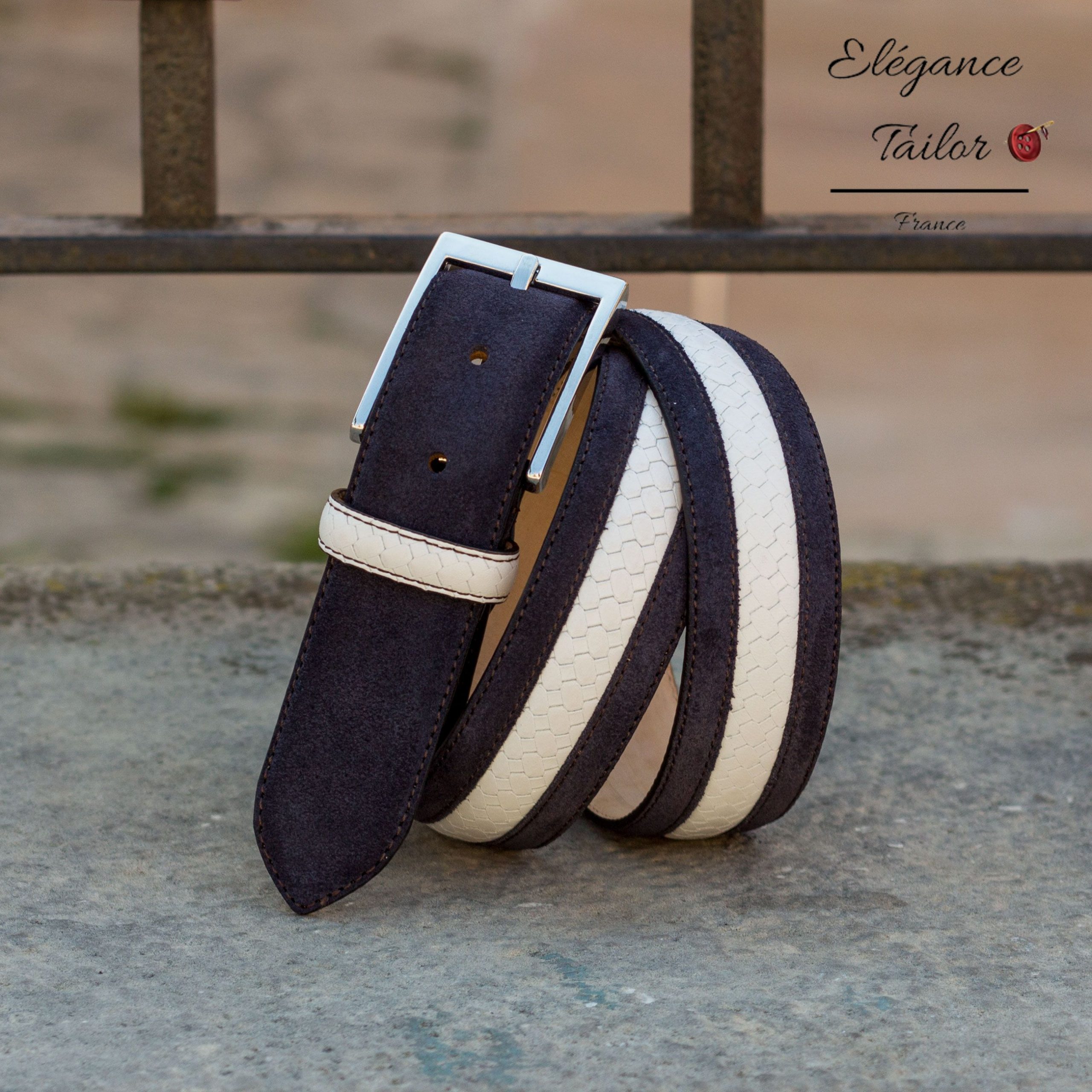 Ceinture de Venise bleu et blanc de chez Elégance Tailor Toulon