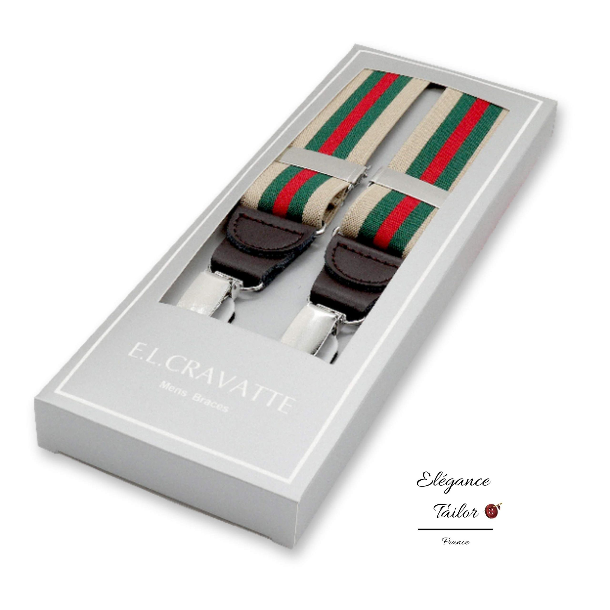 Bretelles Beige – Vert Foncé – Rouge