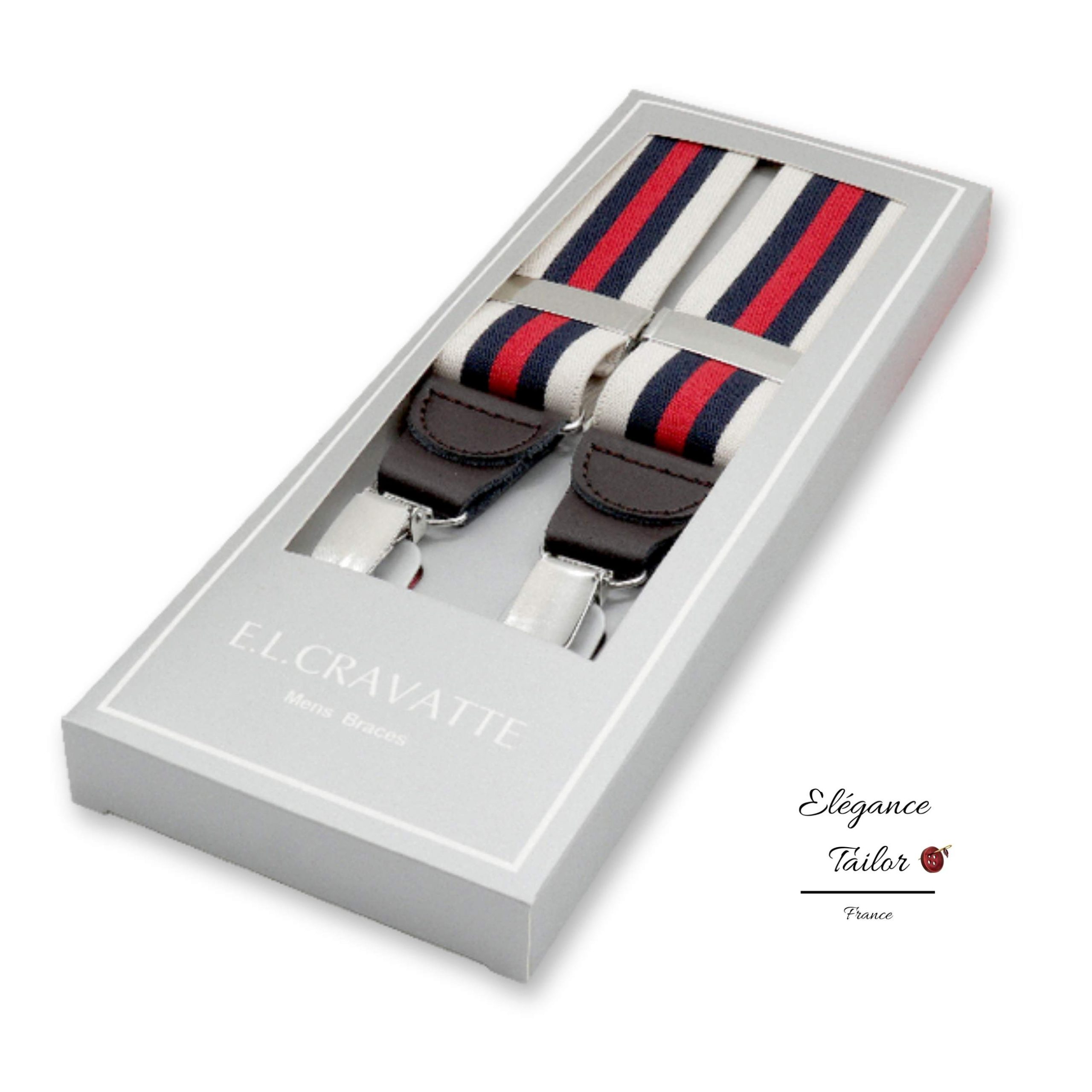 Bretelles Ecru – Bleu Foncé – Rouge