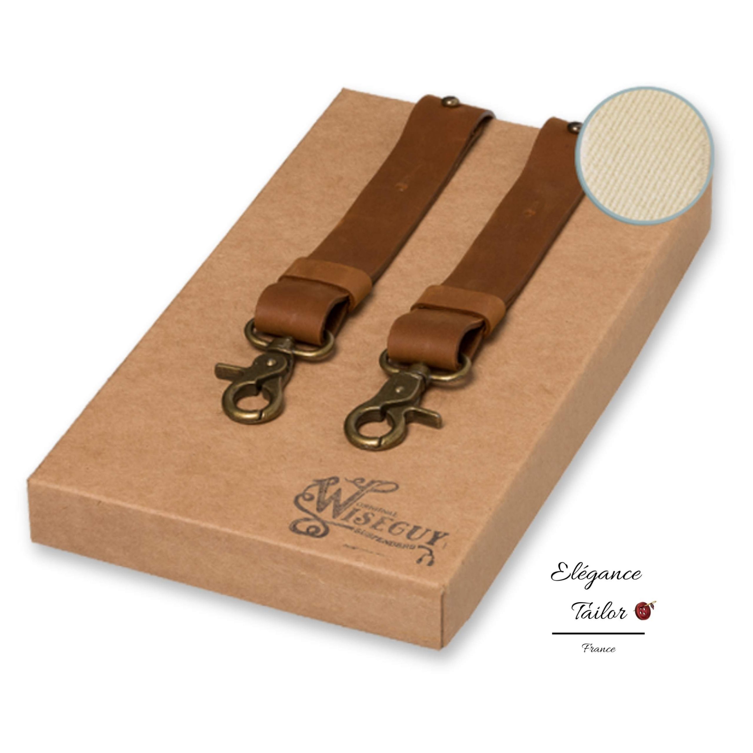 Bretelles de luxe en cuir couleur camel