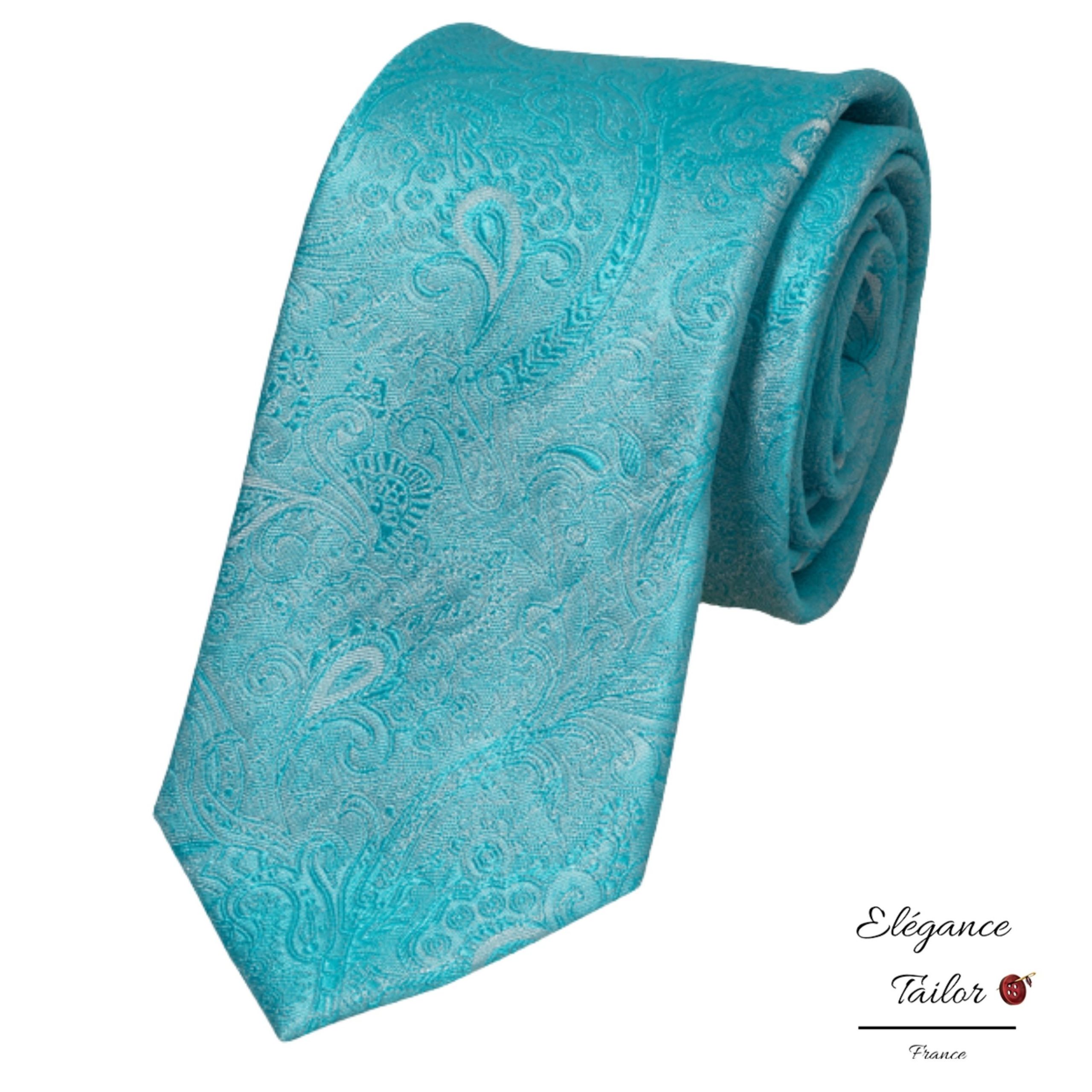 Cravate de mariage chic paisley Turquoise en Soie l’été 2022