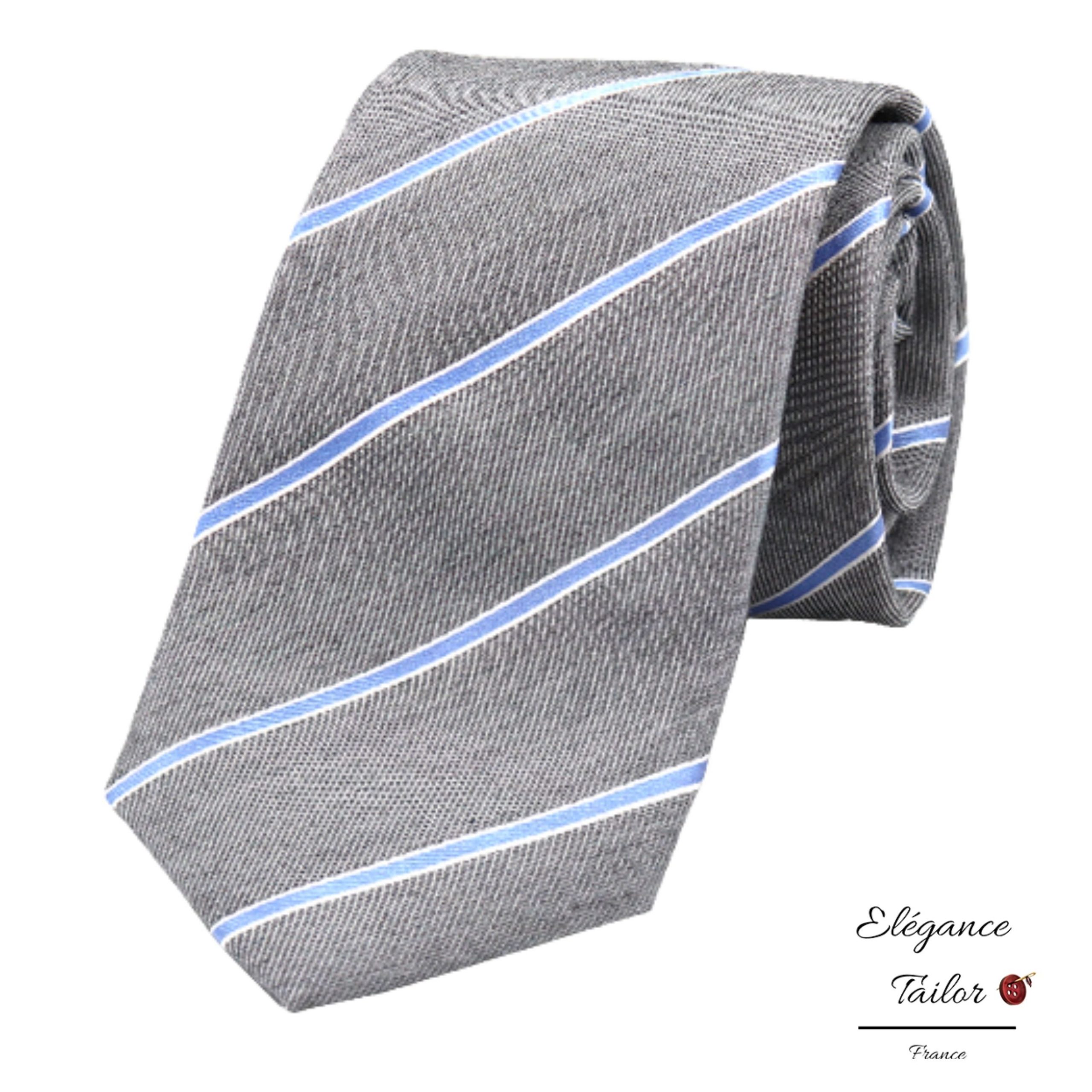Cravate homme etroite Gris Clair à Rayures
