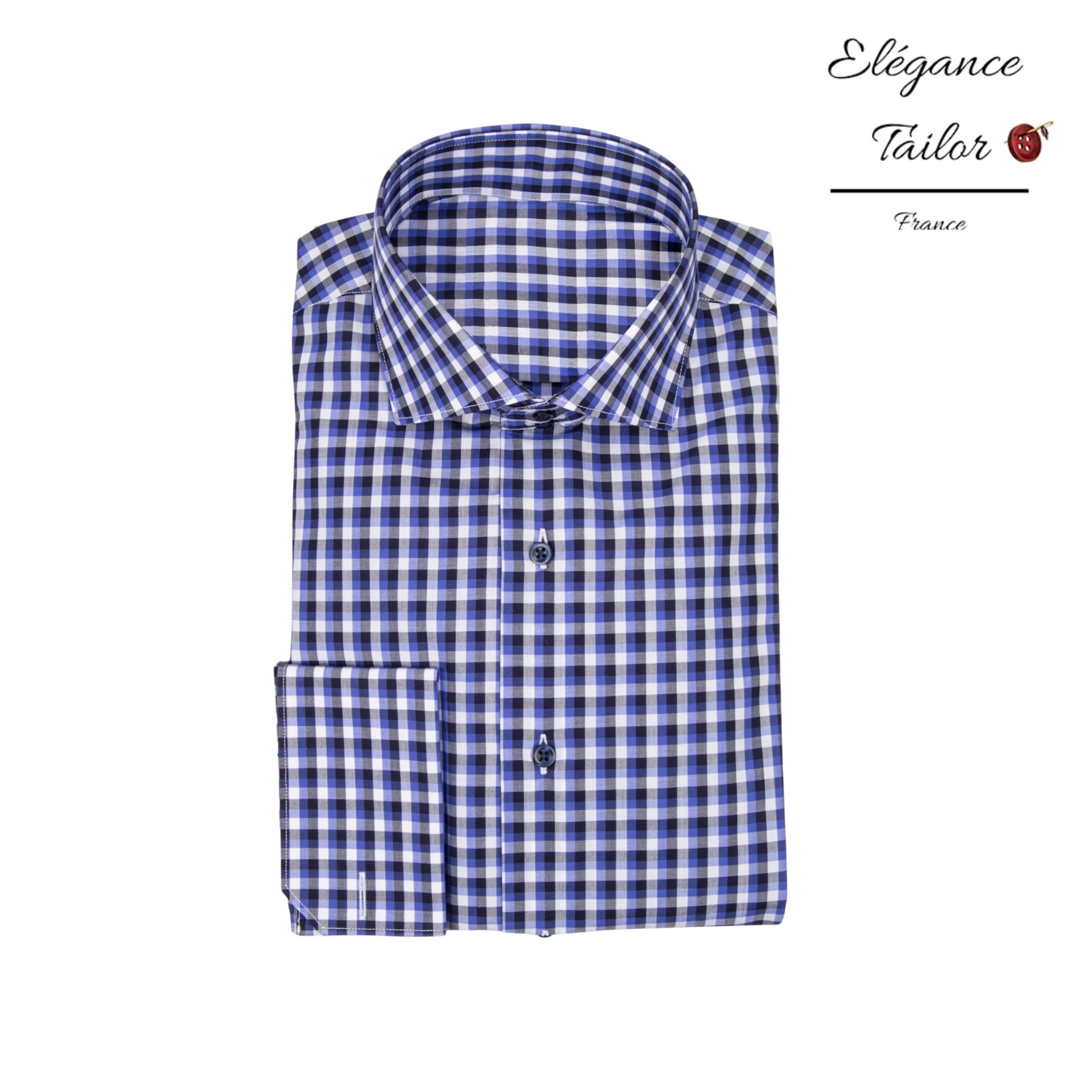 Chemise bleu foncé à carreaux en coton décontractée Modèle 5182