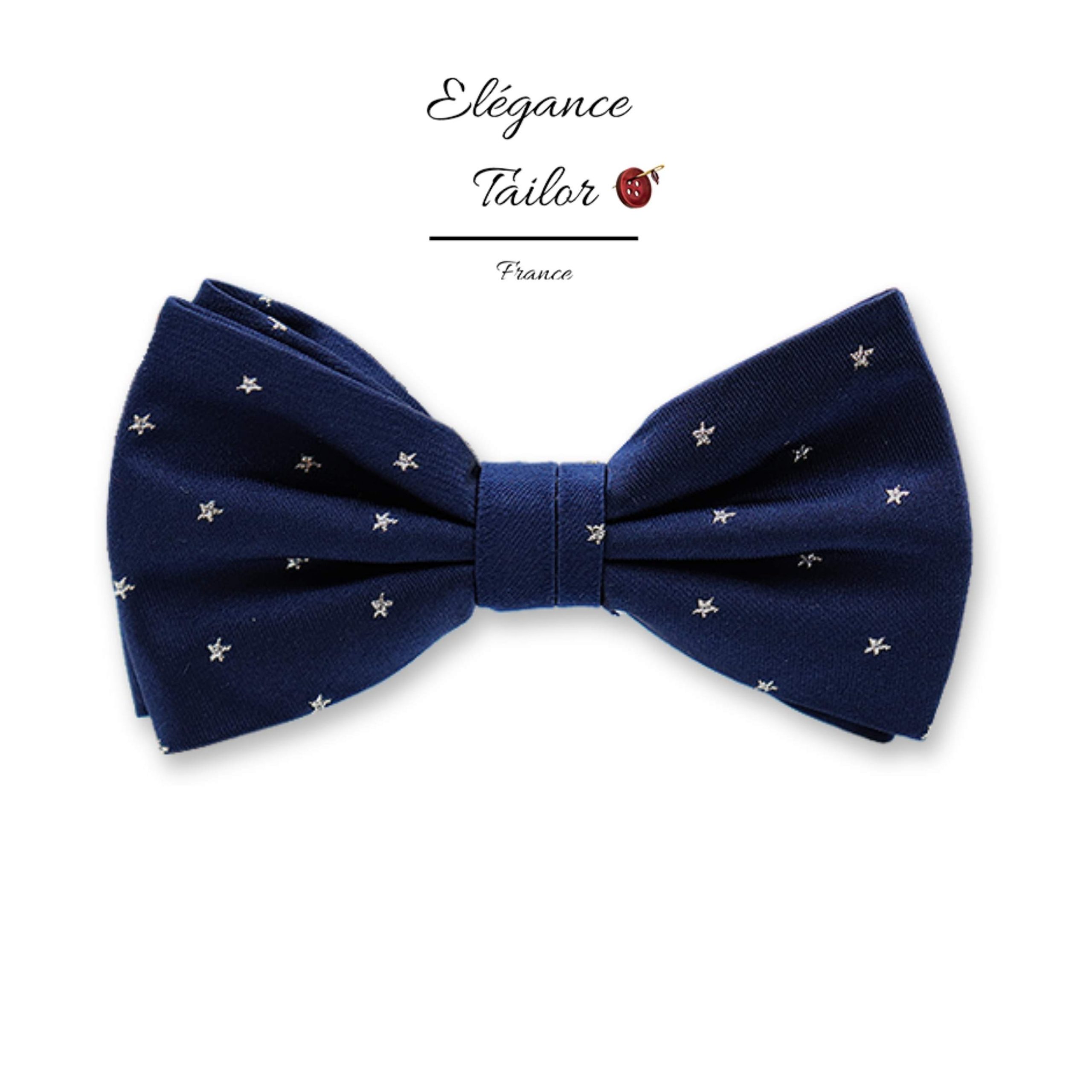 Nœud Papillon chic Bleu Foncé avec Étoiles Argentées