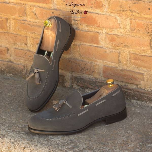 Le mocassin en daim gris lux + veau peint gris